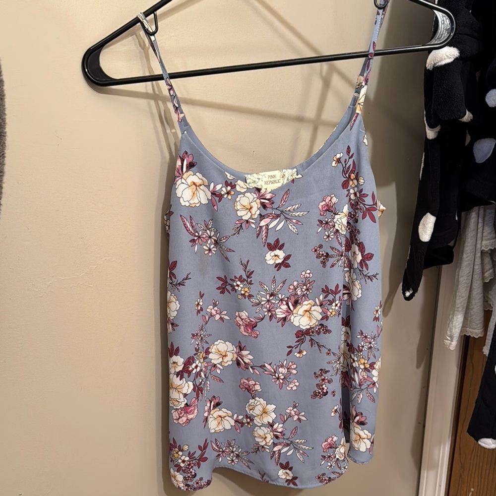Purple Floral Camisole with V-Neck and Spaghetti Straps